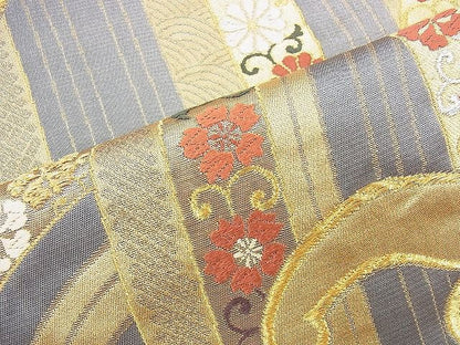 平和屋着物◎六通柄袋帯 唐織 立波花唐草文 金銀糸 逸品 BAAI4568jm