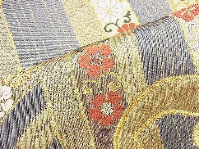 平和屋着物◎六通柄袋帯 唐織 立波花唐草文 金銀糸 逸品 BAAI4568jm