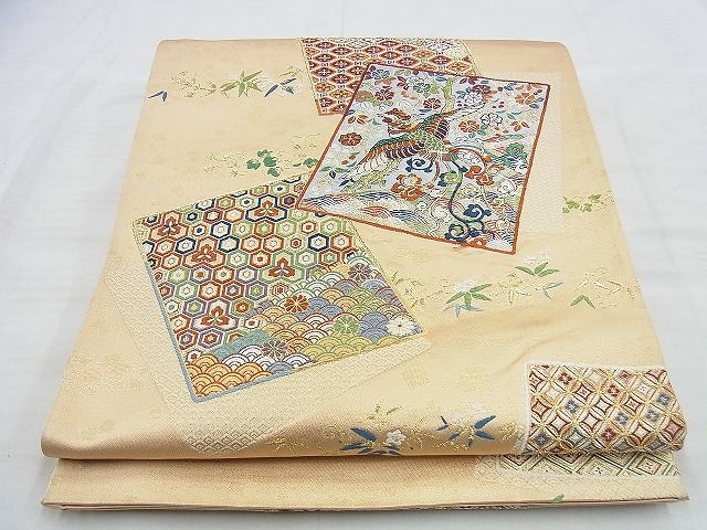 平和屋着物◎六通柄袋帯 鳳凰色紙散らし 金銀糸 逸品 BAAI4572jm