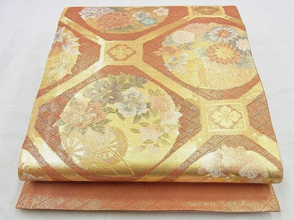 平和屋着物◎佐賀錦 太鼓柄袋帯 蜀江花丸文 金糸 逸品 BAAI4573jm