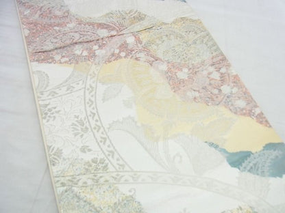 平和屋着物◎六通柄袋帯 更紗花文 銀糸 逸品 BAAI4593jm