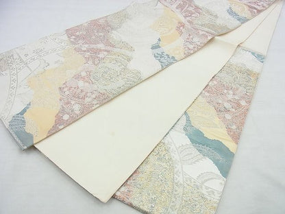 平和屋着物◎六通柄袋帯 更紗花文 銀糸 逸品 BAAI4593jm