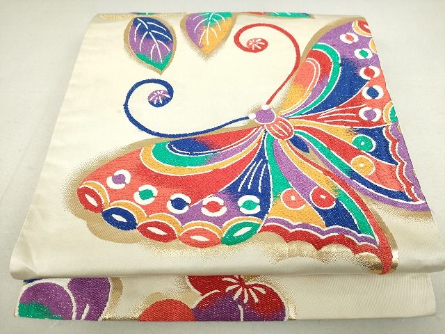 平和屋着物◎六通柄袋帯 舞蝶花文 金糸 逸品 DAAG9479op