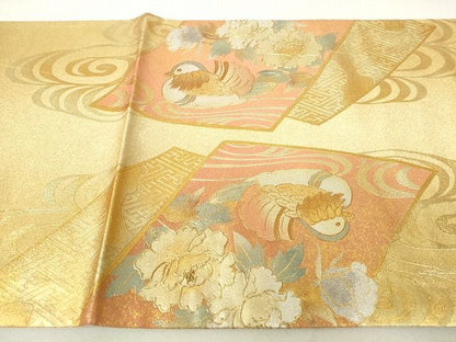 平和屋着物◎六通太鼓柄袋帯 鴛鴦花文 金銀彩 逸品 DAAG9513op