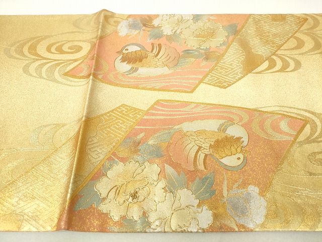 平和屋着物◎六通太鼓柄袋帯 鴛鴦花文 金銀彩 逸品 DAAG9513op
