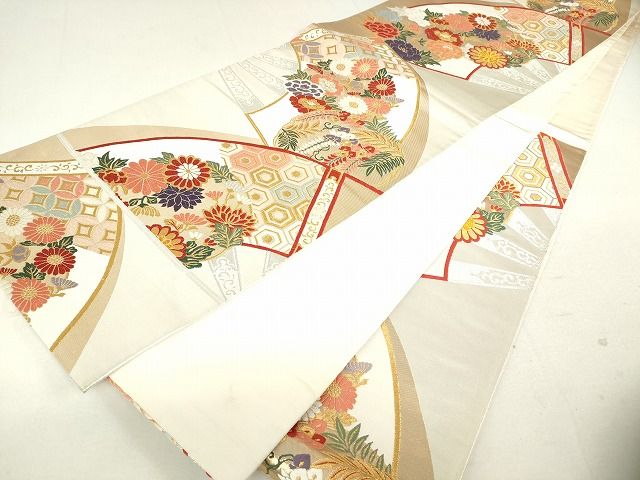 平和屋着物◎六通柄袋帯 唐織 扇面吉祥花文 金銀糸 逸品 DAAG9518op