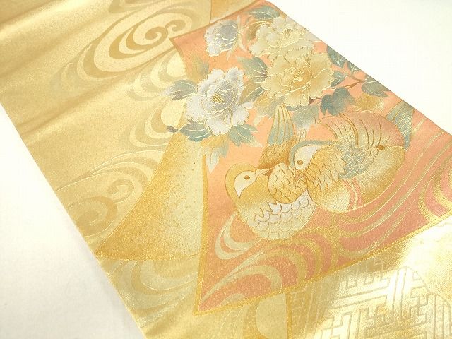 平和屋着物◎六通太鼓柄袋帯 鴛鴦花文 金銀彩 逸品 DAAG9513op