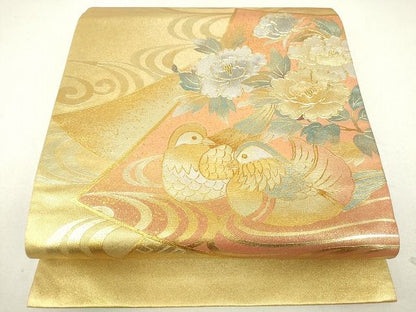 平和屋着物◎六通太鼓柄袋帯 鴛鴦花文 金銀彩 逸品 DAAG9513op