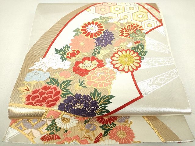 平和屋着物◎六通柄袋帯 唐織 扇面吉祥花文 金銀糸 逸品 DAAG9518op