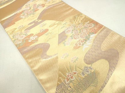 平和屋着物◎六通柄袋帯 能衣錦 遠山花園文 金糸 逸品 DAAG9523op