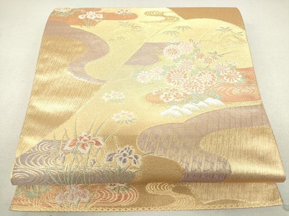 平和屋着物◎六通柄袋帯 能衣錦 遠山花園文 金糸 逸品 DAAG9523op