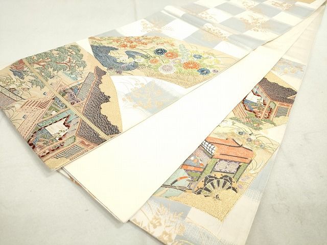 平和屋着物◎六通柄袋帯 唐織 地紙風景花文 金糸 逸品 DAAH9546tw