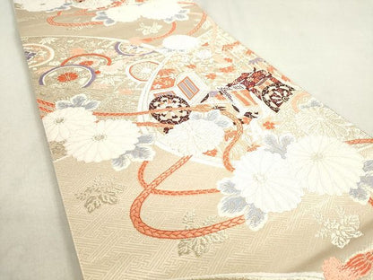 平和屋着物◎六通柄袋帯 唐織 御所車花文 金糸 逸品 DAAH9543tw