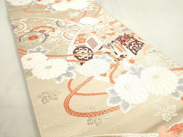 平和屋着物◎六通柄袋帯 唐織 御所車花文 金糸 逸品 DAAH9543tw