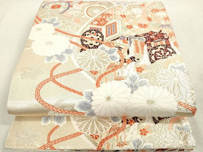平和屋着物◎六通柄袋帯 唐織 御所車花文 金糸 逸品 DAAH9543tw