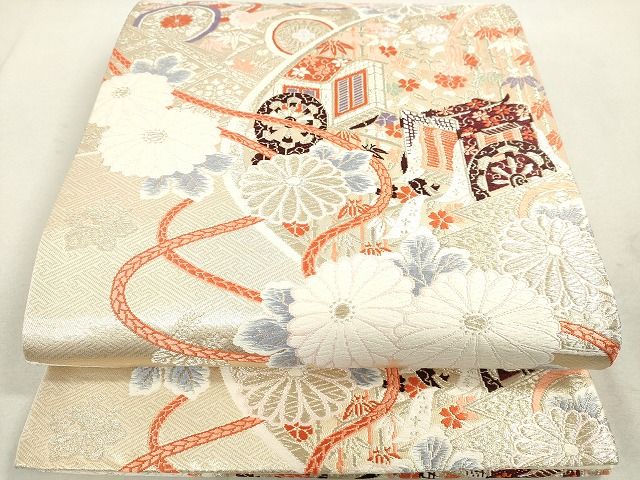 平和屋着物◎六通柄袋帯 唐織 御所車花文 金糸 逸品 DAAH9543tw
