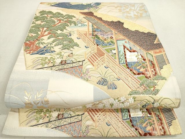 平和屋着物◎六通柄袋帯 唐織 地紙風景花文 金糸 逸品 DAAH9546tw