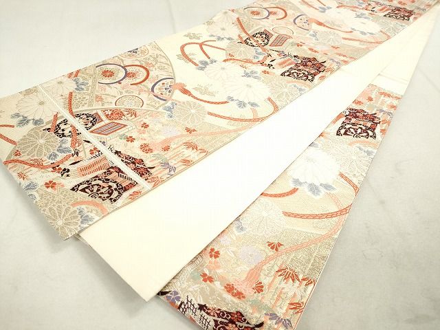 平和屋着物◎六通柄袋帯 唐織 御所車花文 金糸 逸品 DAAH9543tw