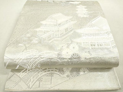 平和屋着物◎六通柄袋帯 唐織 風景花文 銀糸 逸品 DAAH9570tw