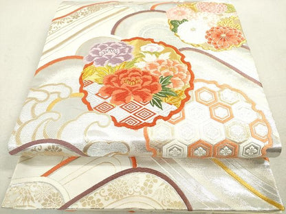 平和屋着物◎六通柄袋帯 唐織 寿海吉花文 金銀糸 逸品 DAAH9622tw