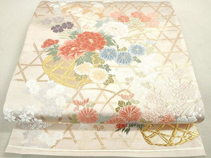 平和屋着物◎六通柄袋帯 唐織 花籠文 金糸 逸品 DAAH9614tw