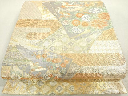 平和屋着物◎佐賀錦　六通柄袋帯　九百錦　色紙重ね鳳凰花文　金糸　逸品　DAAH9651tw