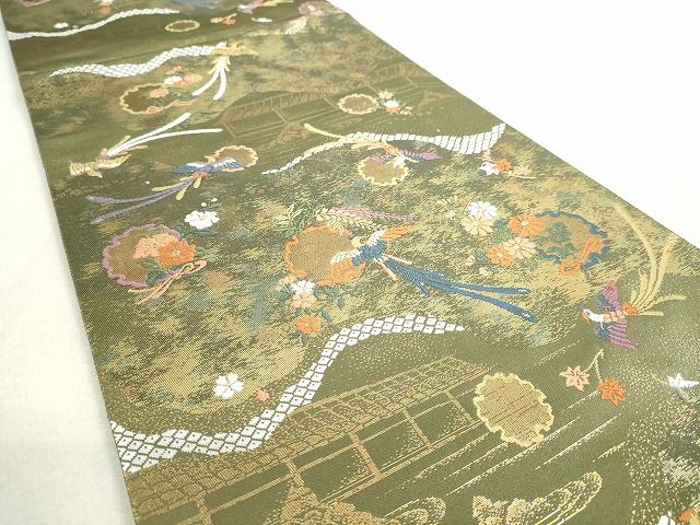 平和屋着物◎六通柄袋帯 唐織 雪輪鳳凰花文 金糸 逸品 DAAH9656tw