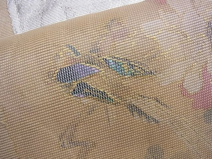 平和屋着物■太鼓柄袋帯 手描き 螺鈿箔 琳派色紙花鳥絵図 金彩 引箔 逸品 BAAJ1141du