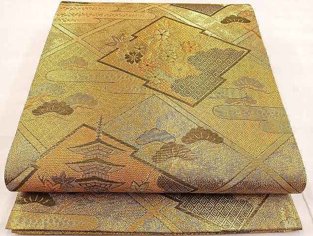 平和屋着物◎佐賀錦 六通柄袋帯 松皮菱風景文 金糸 逸品 BAAJ5217ea