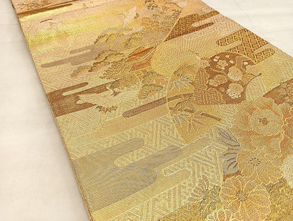 平和屋着物◎佐賀錦　六通柄袋帯　ヱ霞地紙花文　金糸　逸品　BAAJ5230ea