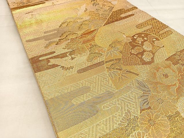 平和屋着物◎佐賀錦　六通柄袋帯　ヱ霞地紙花文　金糸　逸品　BAAJ5230ea
