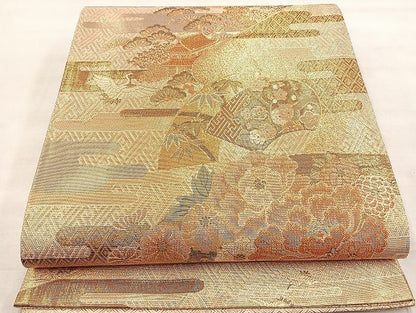平和屋着物◎佐賀錦　六通柄袋帯　ヱ霞地紙花文　金糸　逸品　BAAJ5230ea