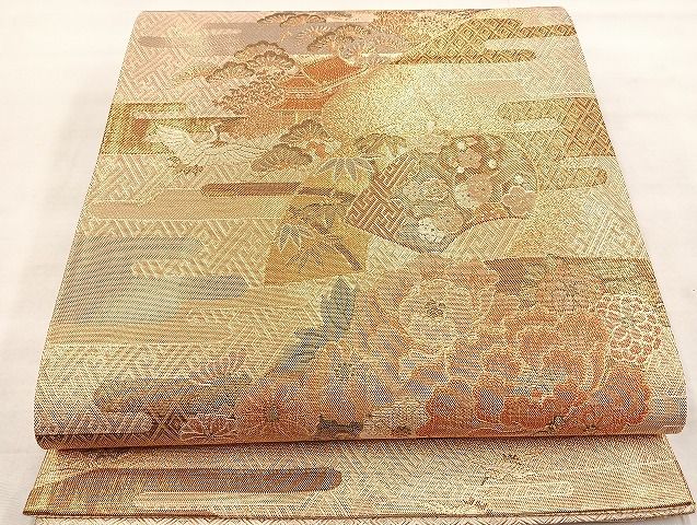 平和屋着物◎佐賀錦　六通柄袋帯　ヱ霞地紙花文　金糸　逸品　BAAJ5230ea