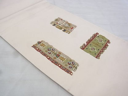 平和屋着物◎六通柄袋帯 区限刺繍 花鳥文 鈴乃屋扱い 逸品 BAAI6450th