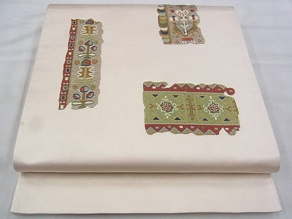 平和屋着物◎六通柄袋帯 区限刺繍 花鳥文 鈴乃屋扱い 逸品 BAAI6450th
