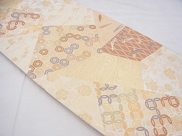 平和屋着物◎六通柄袋帯 唐織 切嵌花文 金銀糸 逸品 BAAI6470th