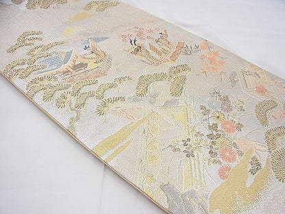 平和屋着物◎六通柄袋帯 唐織 風景花文 金銀糸 逸品 BAAI6486th