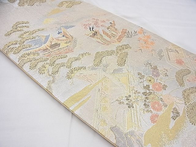 平和屋着物◎六通柄袋帯 唐織 風景花文 金銀糸 逸品 BAAI6486th