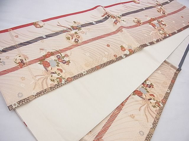 平和屋着物◎六通柄袋帯 唐織 雪輪花鳥文 金糸 逸品 BAAI6482th