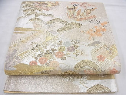 平和屋着物◎六通柄袋帯 唐織 風景花文 金銀糸 逸品 BAAI6486th