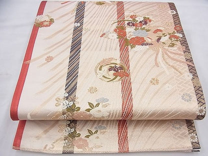 平和屋着物◎六通柄袋帯 唐織 雪輪花鳥文 金糸 逸品 BAAI6482th