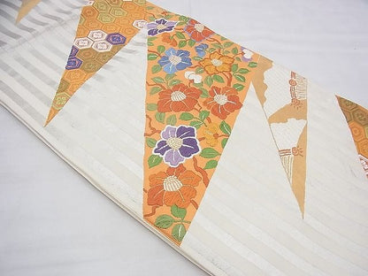 平和屋着物◎六通柄袋帯 唐織 草花文 金銀糸 逸品 BAAJ0013th