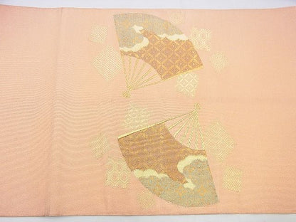 平和屋着物◎太鼓柄袋帯 綴れ 扇面花文 金糸 逸品 BAAJ0073th