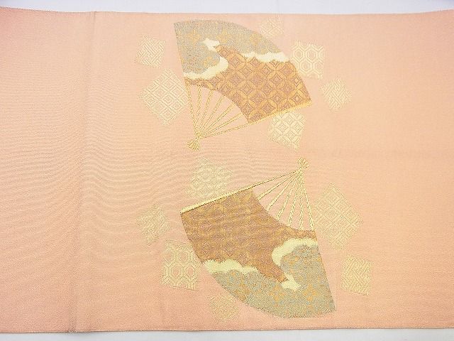 平和屋着物◎太鼓柄袋帯 綴れ 扇面花文 金糸 逸品 BAAJ0073th