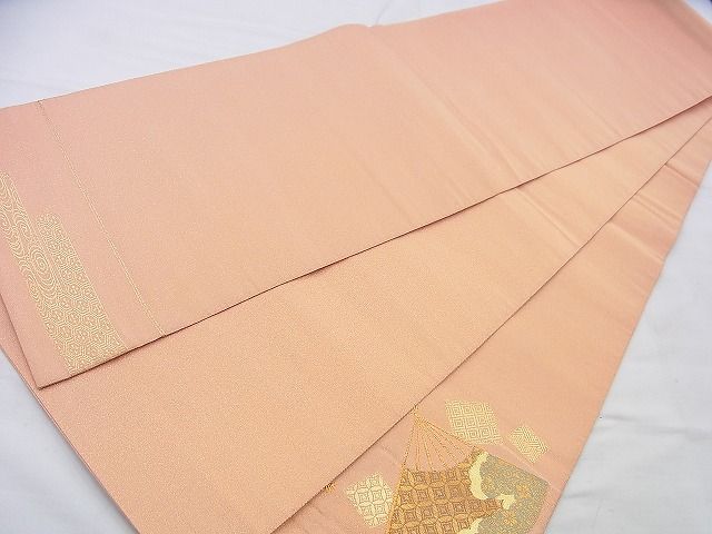 平和屋着物◎太鼓柄袋帯 綴れ 扇面花文 金糸 逸品 BAAJ0073th