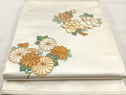 平和屋着物■太鼓柄袋帯 総刺繍 菊牡丹文 金糸 逸品 BAAI7932ea