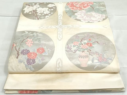 平和屋着物◎六通太鼓柄袋帯 唐織 天井花丸文 逸品 DAAG3947ea