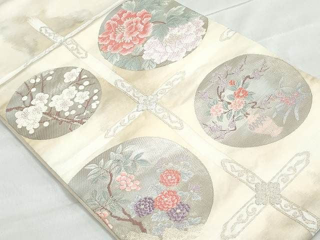 平和屋着物◎六通太鼓柄袋帯 唐織 天井花丸文 逸品 DAAG3947ea