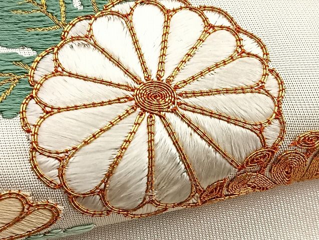 平和屋着物■太鼓柄袋帯 総刺繍 菊牡丹文 金糸 逸品 BAAI7932ea