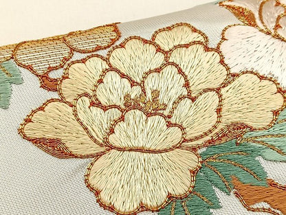 平和屋着物■太鼓柄袋帯 総刺繍 菊牡丹文 金糸 逸品 BAAI7932ea